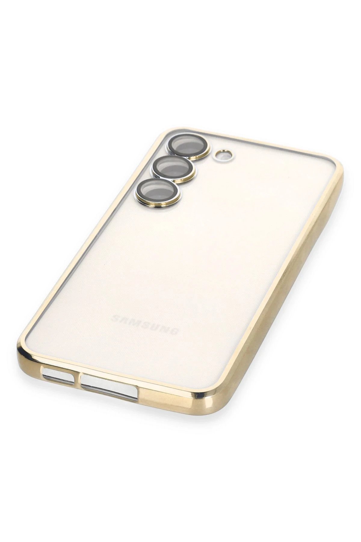 Samsung Galaxy S23 Kılıf Lensli Silikon - Gold-(5796) - Görsel 4