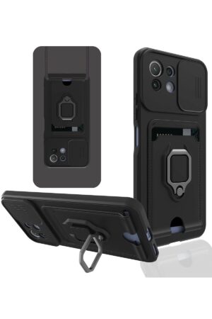 Xiaomi Mİ 11 Lite Kılıf Zuma Kartvizitli Yüzüklü Silikon - Siyah-(5796)