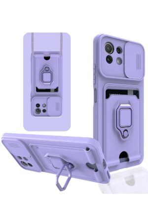 Xiaomi Mİ 11 Lite Kılıf Zuma Kartvizitli Yüzüklü Silikon - Lila-(5796)