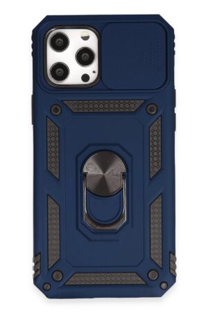 iPhone 12 Pro Max Kılıf Pars Lens Yüzüklü Silikon - Lacivert-(5796)