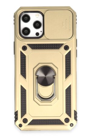 iPhone 12 Pro Max Kılıf Pars Lens Yüzüklü Silikon - Gold-(5796)