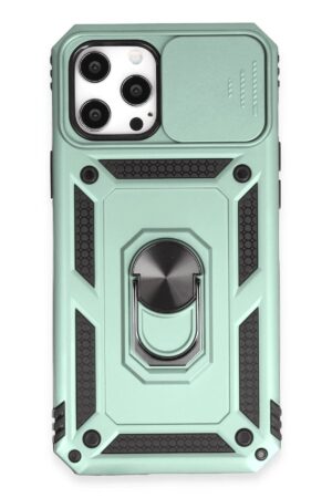 iPhone 12 Pro Max Kılıf Pars Lens Yüzüklü Silikon - Yeşil-(5796)