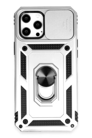 iPhone 12 Pro Max Kılıf Pars Lens Yüzüklü Silikon - Gümüş-(5796)