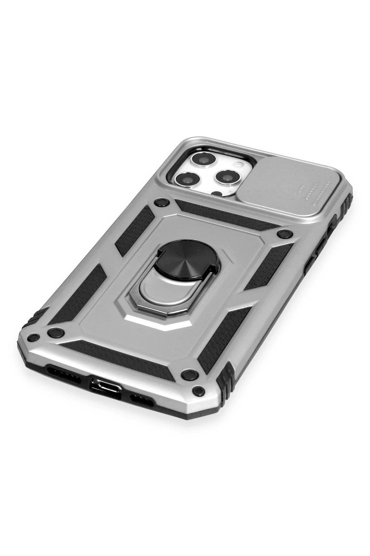 iPhone 12 Pro Max Kılıf Pars Lens Yüzüklü Silikon - Gümüş-(5796) - Görsel 4