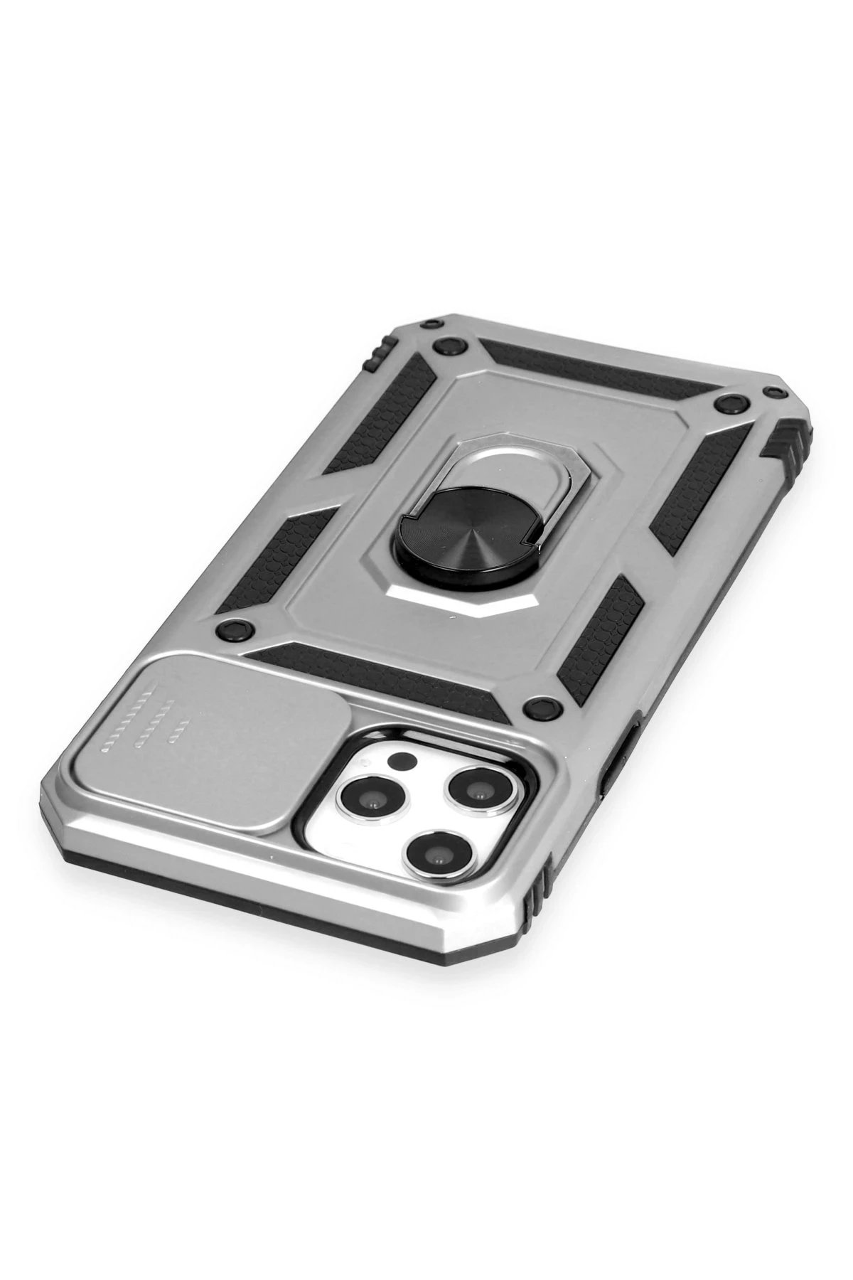 iPhone 12 Pro Max Kılıf Pars Lens Yüzüklü Silikon - Gümüş-(5796) - Görsel 5