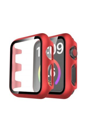 Apple Watch 44mm Camlı Kasa Ekran Koruyucu - Kırmızı-(5796)