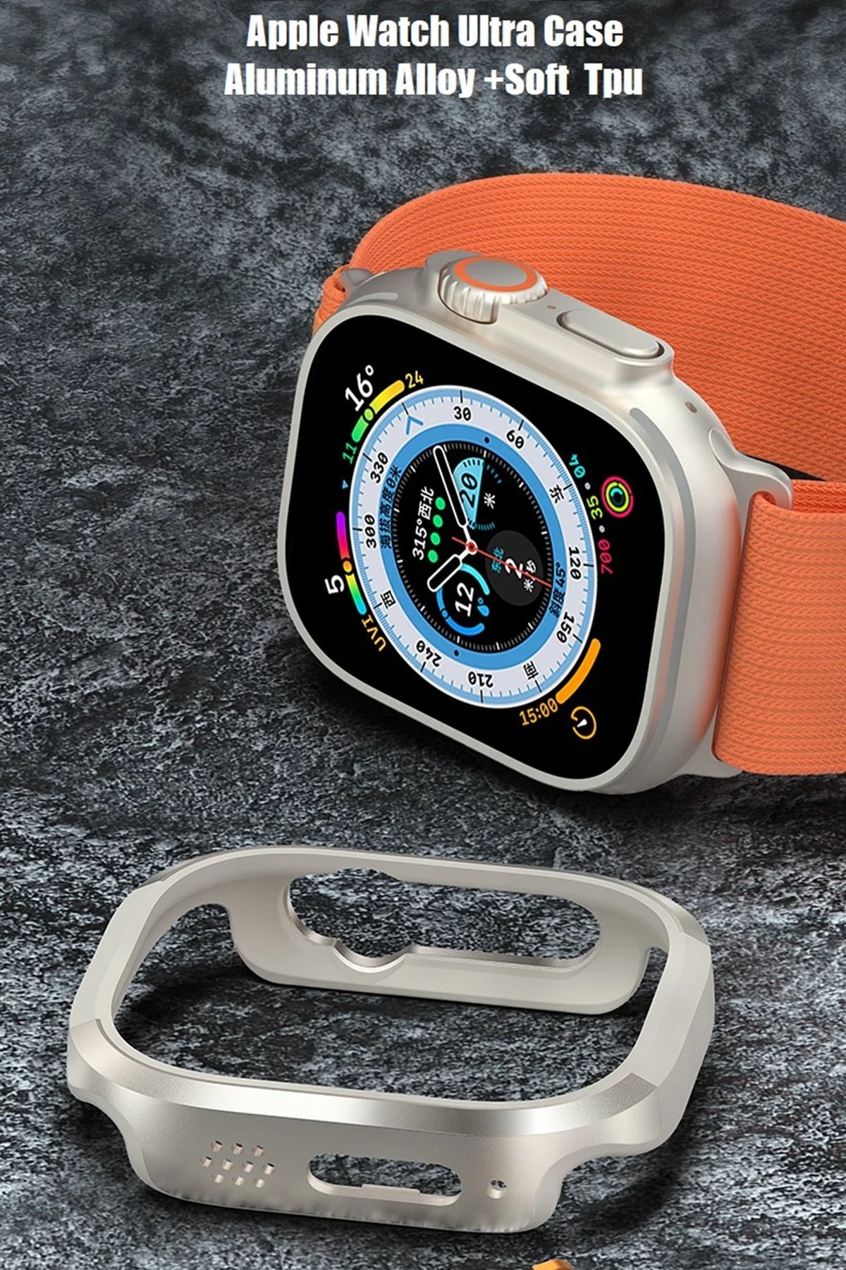 Apple Watch Ultra 49mm MO-WT3 Alüminyum Camlı Kasa Ekran Koruyucu - Gold-(5796) - Görsel 3