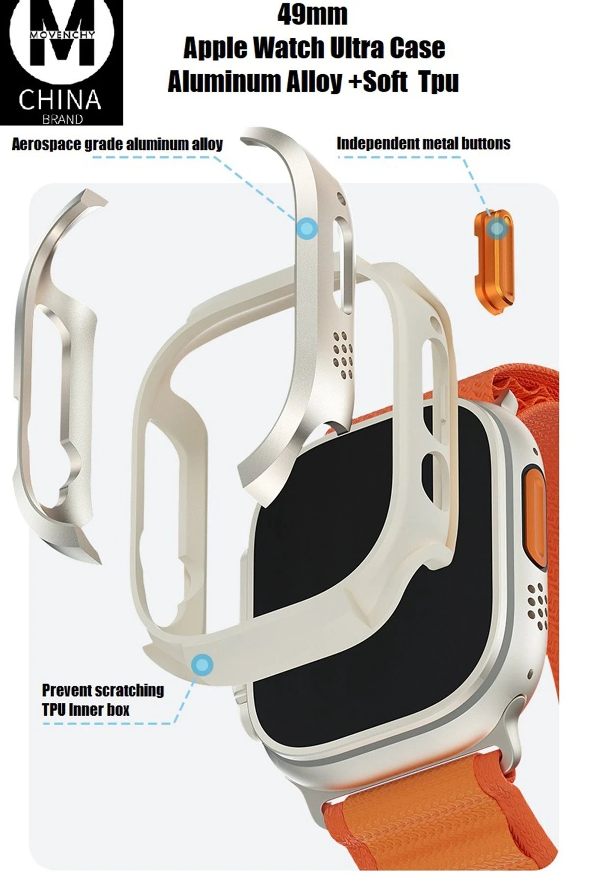 Apple Watch Ultra 49mm MO-WT3 Alüminyum Camlı Kasa Ekran Koruyucu - Gold-(5796) - Görsel 5