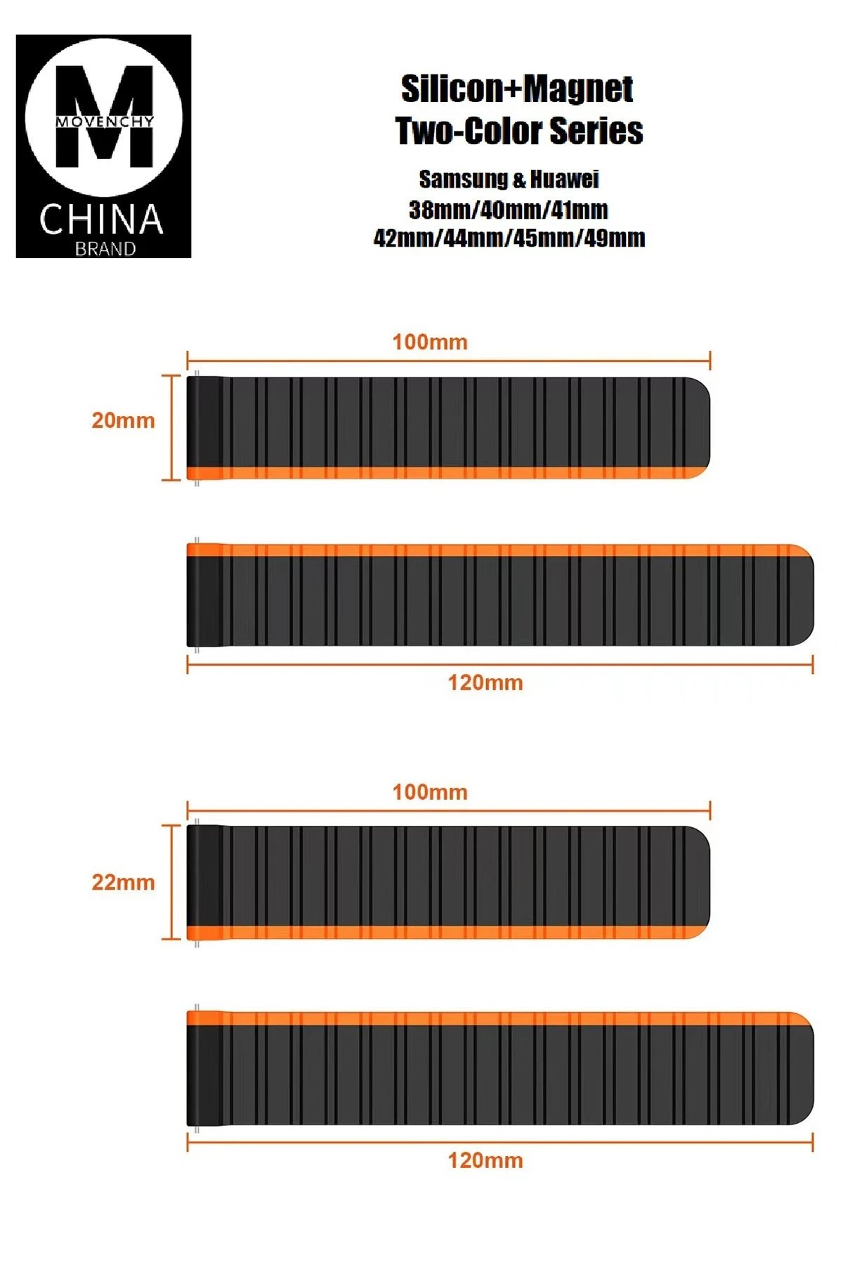 Apple Watch 42mm MO-WB1 Çift Renk Mıknatıslı Silikon Kordon - Siyah-Turuncu-(5796) - Görsel 2