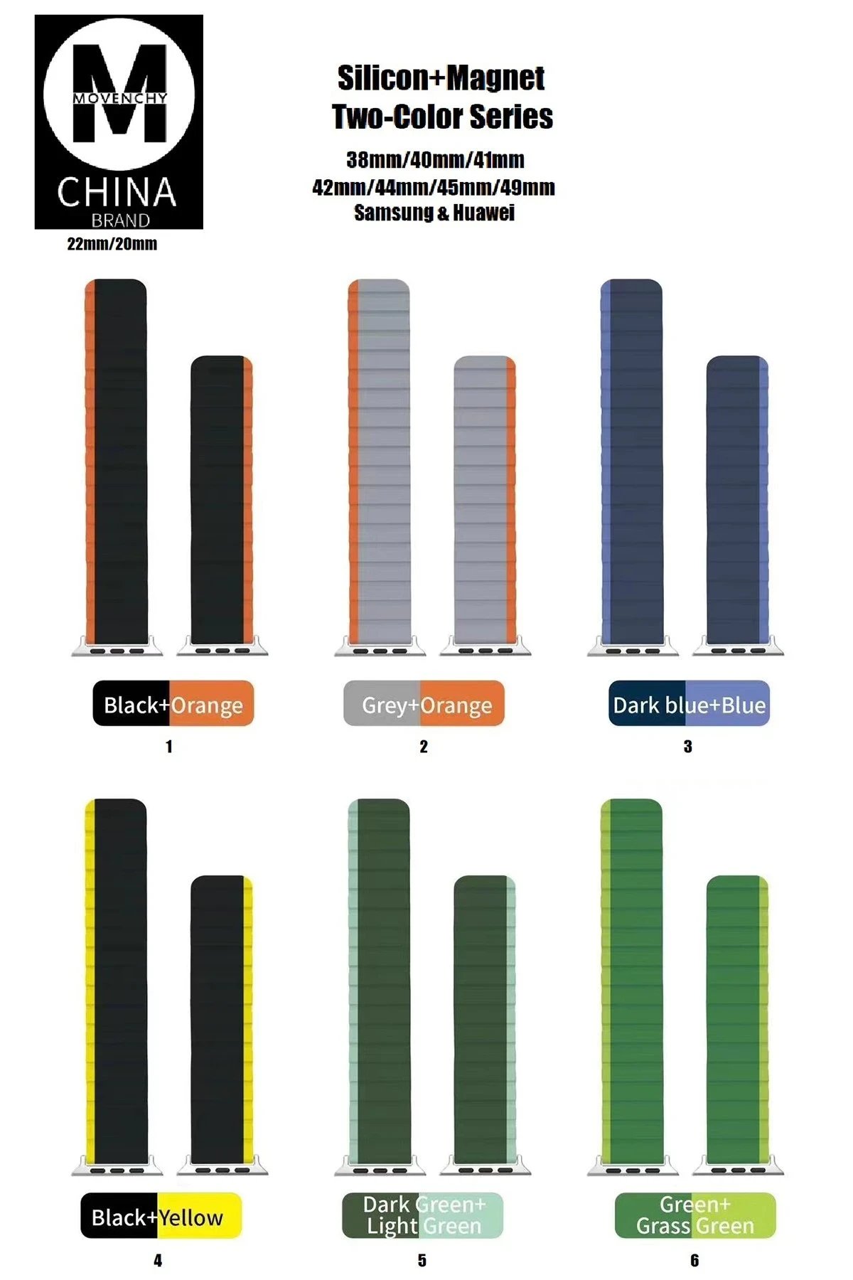 Apple Watch 42mm MO-WB1 Çift Renk Mıknatıslı Silikon Kordon - Siyah-Turuncu-(5796) - Görsel 4