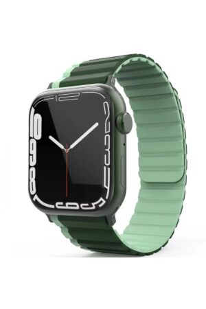 Apple Watch 42mm MO-WB1 Çift Renk Mıknatıslı Silikon Kordon - Koyu Yeşil-Açık Yeşil-(5796)