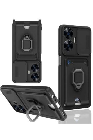 Realme C55 Kılıf Zuma Kartvizitli Yüzüklü Silikon - Siyah-(5796)