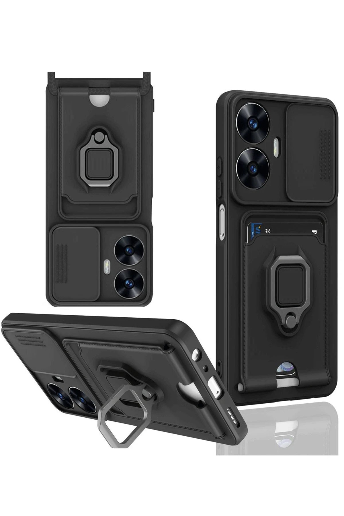 Realme C55 Kılıf Zuma Kartvizitli Yüzüklü Silikon - Siyah-(5796)