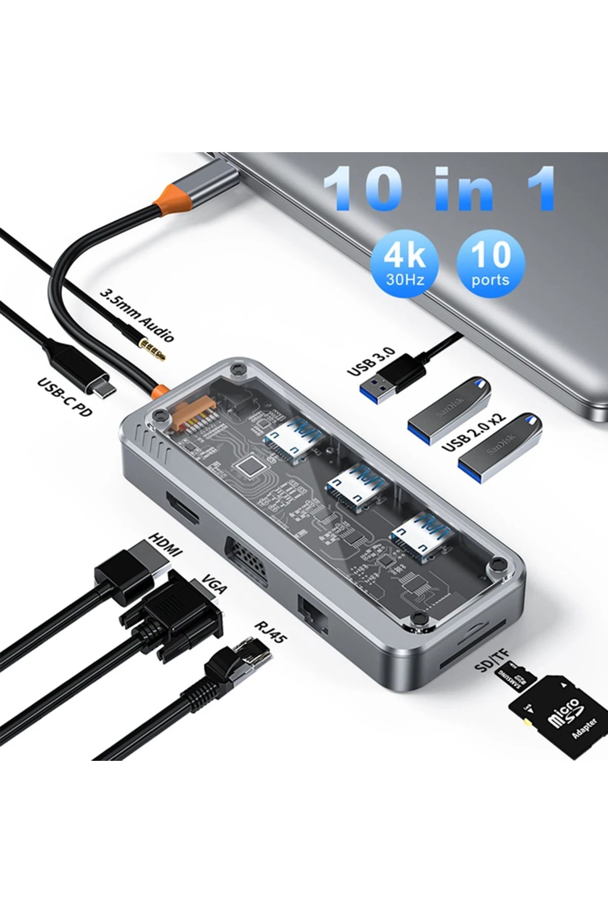 Dönüştürücü 10in1 Hub SW10V - Gri-(5796) - Görsel 2