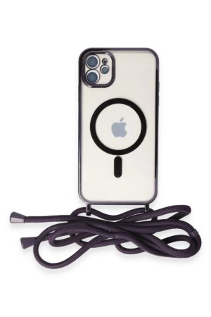 iPhone 11 Kılıf Divo Lazer Askılı Magsafe Kapak - Derin Mor-(5796)