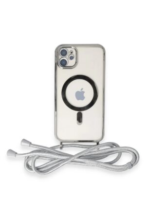 iPhone 11 Kılıf Divo Lazer Askılı Magsafe Kapak - Gümüş-(5796)