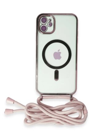 iPhone 11 Kılıf Divo Lazer Askılı Magsafe Kapak - Pembe-(5796)