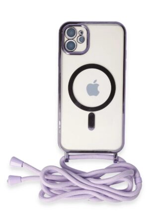 iPhone 11 Kılıf Divo Lazer Askılı Magsafe Kapak - Lila-(5796)