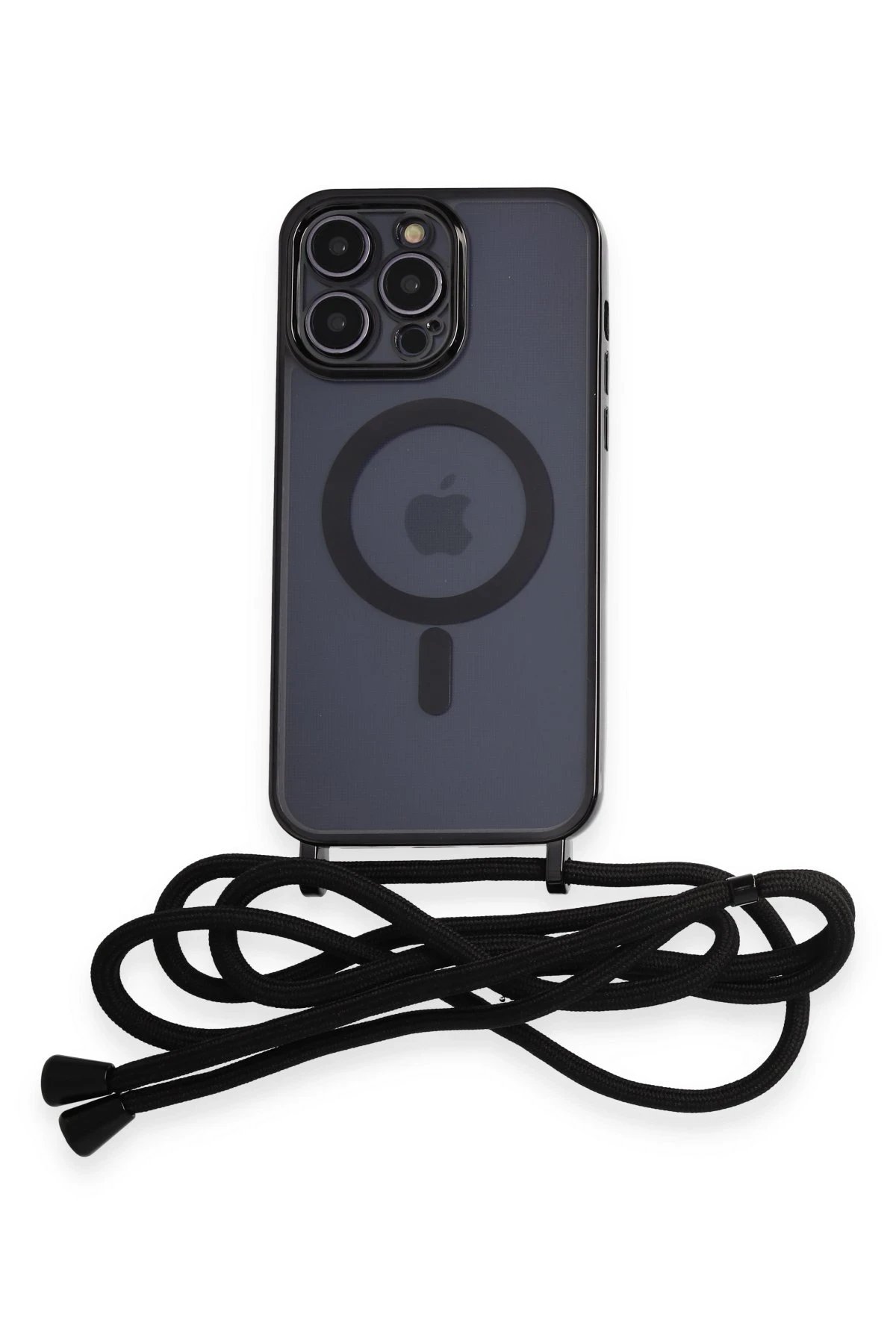 iPhone 12 Pro Kılıf Divo Lazer Askılı Magsafe Kapak - Siyah-(5796)