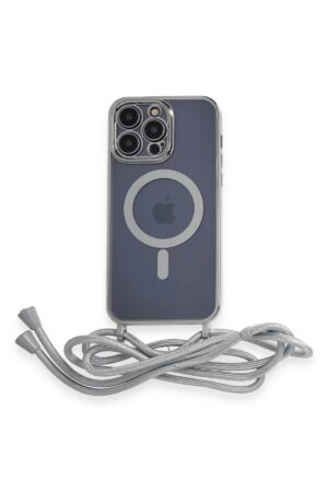 iPhone 12 Pro Kılıf Divo Lazer Askılı Magsafe Kapak - Gümüş-(5796)