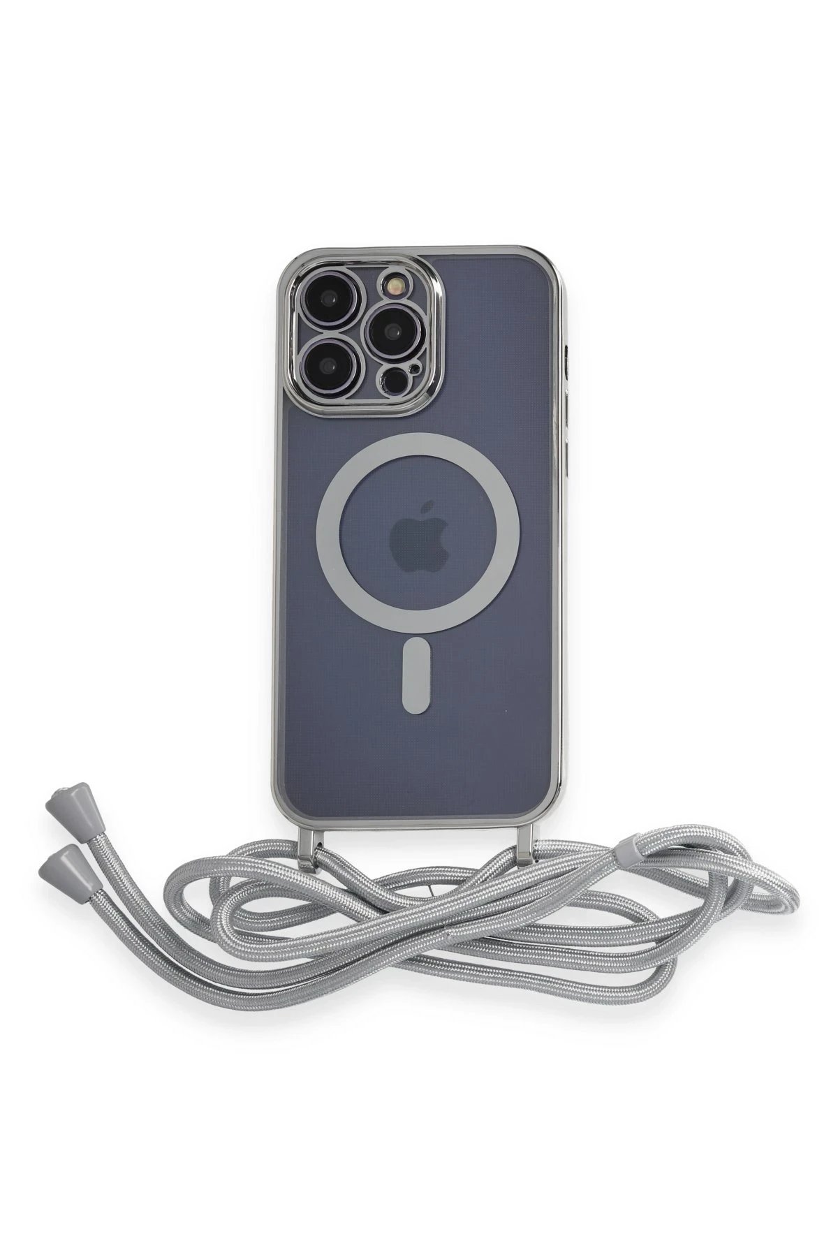 iPhone 12 Pro Max Kılıf Divo Lazer Askılı Magsafe Kapak - Gümüş-(5796)