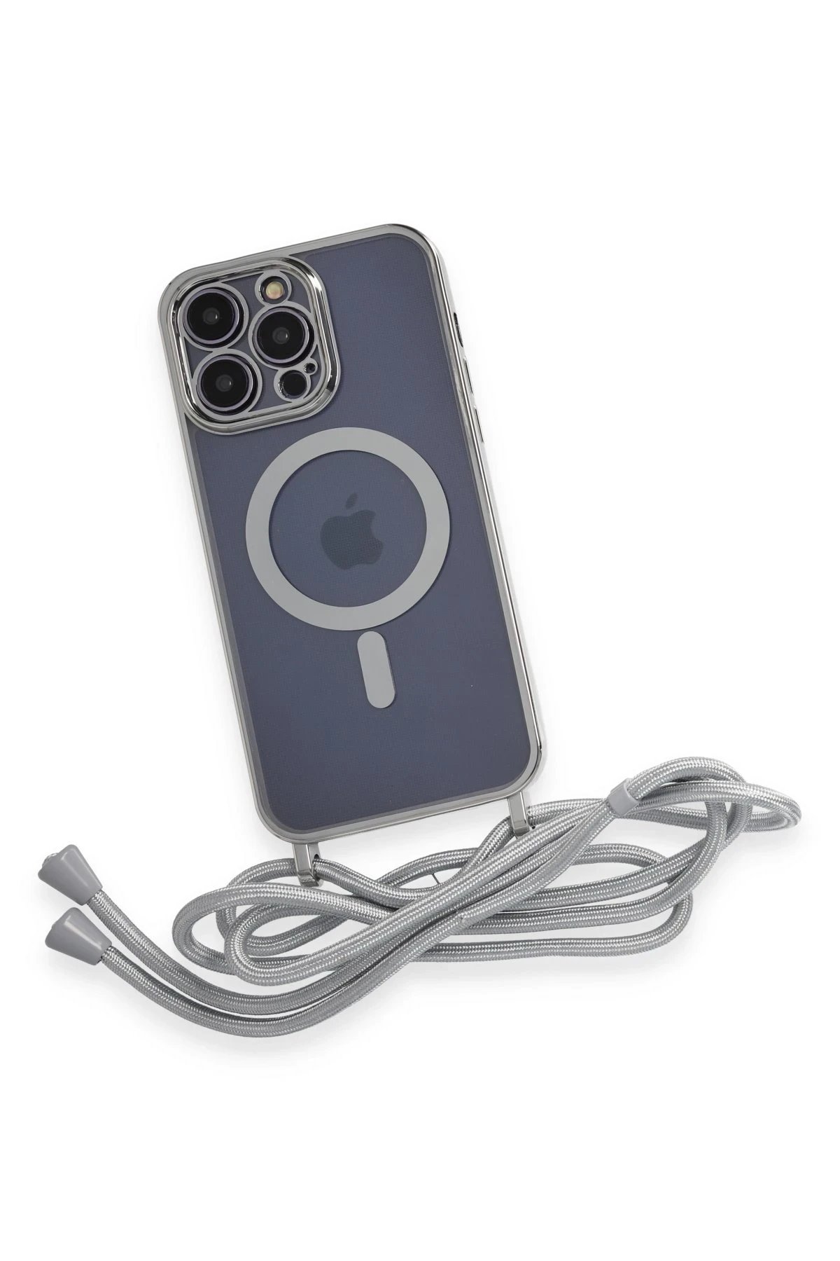 iPhone 12 Pro Max Kılıf Divo Lazer Askılı Magsafe Kapak - Gümüş-(5796) - Görsel 4