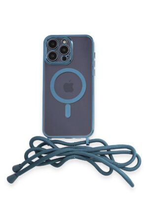 iPhone 12 Pro Max Kılıf Divo Lazer Askılı Magsafe Kapak - Sierra Blue-(5796)
