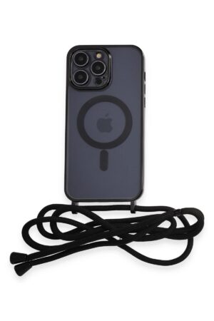 iPhone 13 Pro Kılıf Divo Lazer Askılı Magsafe Kapak - Siyah-(5796)