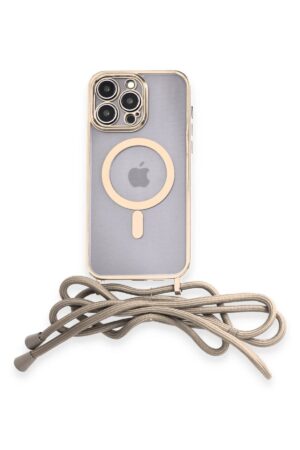 iPhone 13 Pro Max Kılıf Divo Lazer Askılı Magsafe Kapak - Gold-(5796)