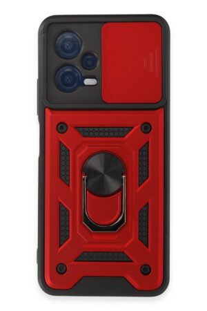 Xiaomi Redmi Note 12 5G Kılıf Pars Lens Yüzüklü Silikon - Kırmızı-(5796)