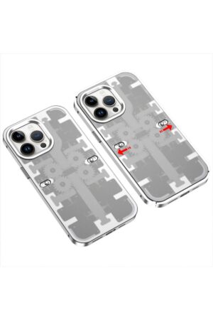 iPhone 13 Pro Kılıf Mekanik Bumper Kapak - Gümüş-(5796)