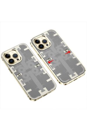 iPhone 13 Pro Max Kılıf Mekanik Bumper Kapak - Gold-(5796)