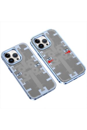 iPhone 14 Pro Max Kılıf Mekanik Bumper Kapak - Mavi-(5796)