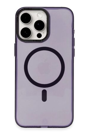 iPhone 15 Pro Kılıf Anka PC Magneticsafe Sert Metal Kapak - Mor-(5796)