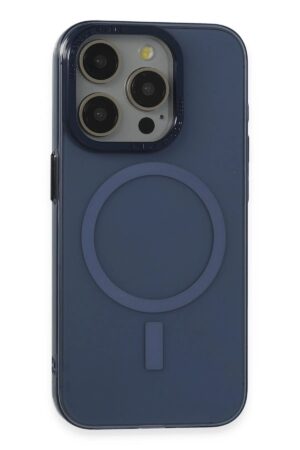 iPhone 15 Pro Kılıf Anka PC Magneticsafe Sert Metal Kapak - Lacivert-(5796)