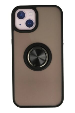 iPhone 15 Kılıf Montreal Yüzüklü Silikon Kapak - Siyah-(5796)