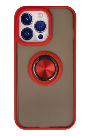 iPhone 15 Pro Kılıf Montreal Yüzüklü Silikon Kapak - Kırmızı-(5796)