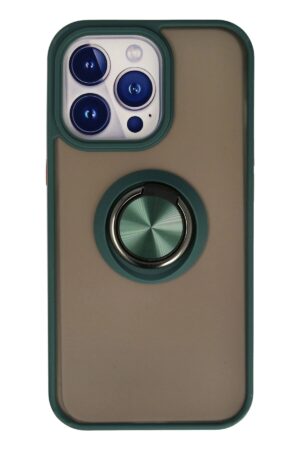 iPhone 15 Pro Max Kılıf Montreal Yüzüklü Silikon Kapak - Yeşil-(5796)