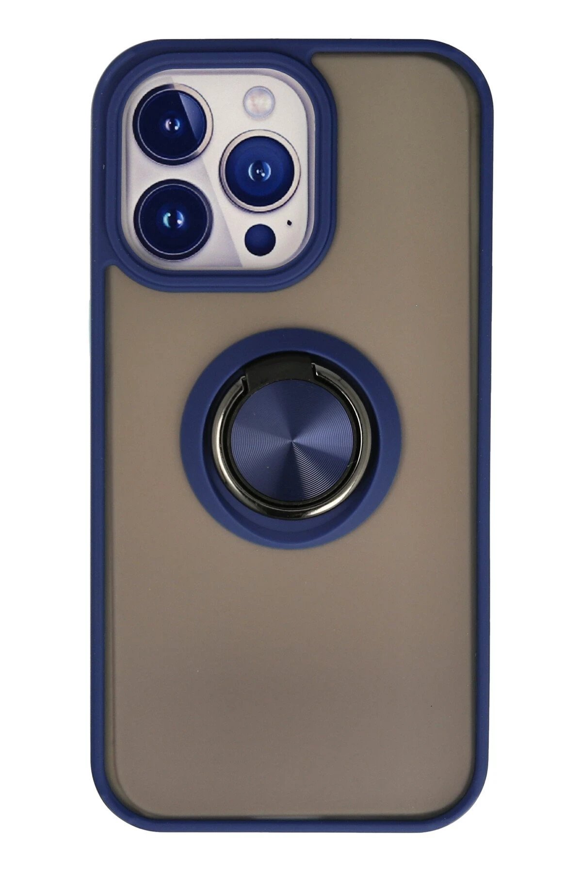 iPhone 15 Pro Max Kılıf Montreal Yüzüklü Silikon Kapak - Lacivert-(5796)