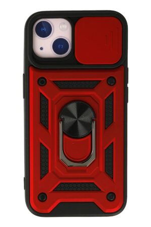 iPhone 15 Kılıf Pars Lens Yüzüklü Silikon - Kırmızı-(5796)