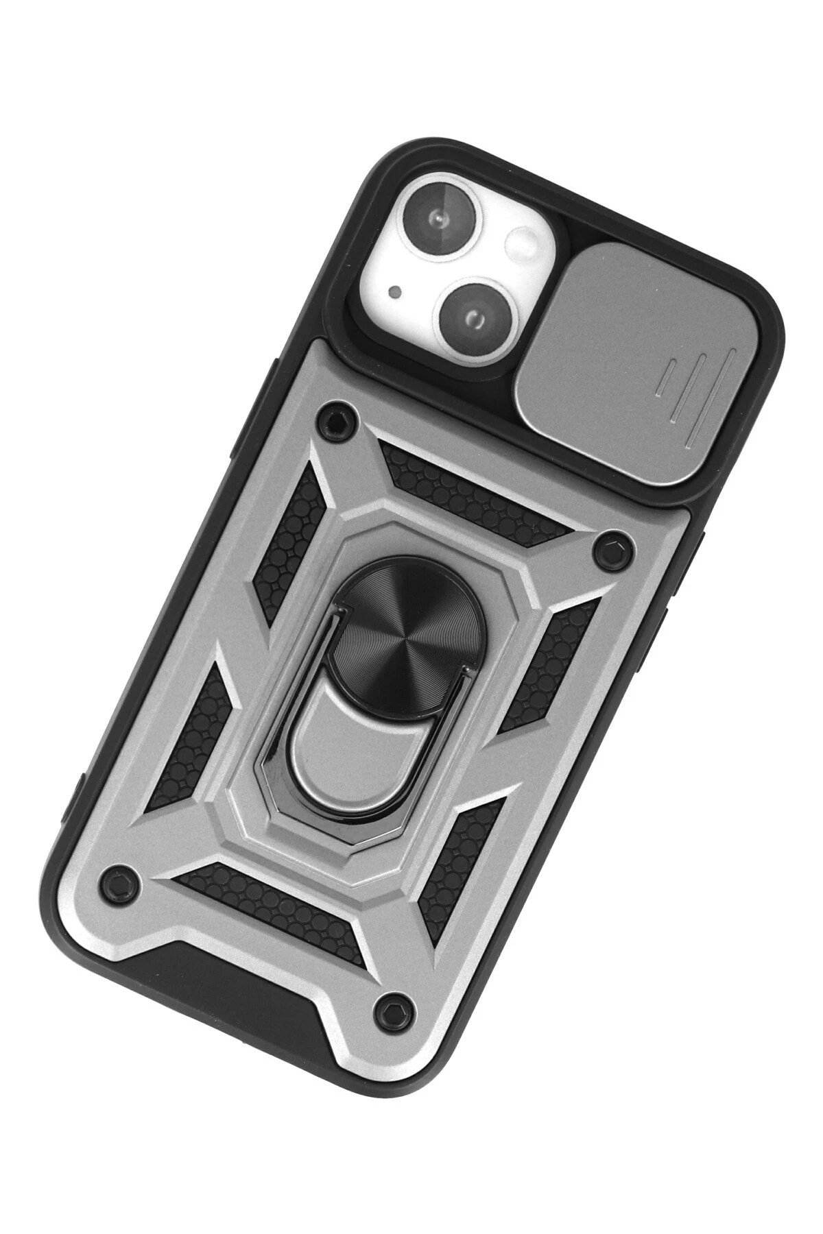 iPhone 15 Kılıf Pars Lens Yüzüklü Silikon - Gümüş-(5796) - Görsel 3