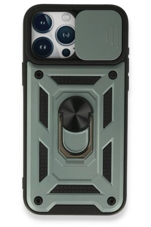 iPhone 15 Pro Kılıf Pars Lens Yüzüklü Silikon - Yeşil-(5796)