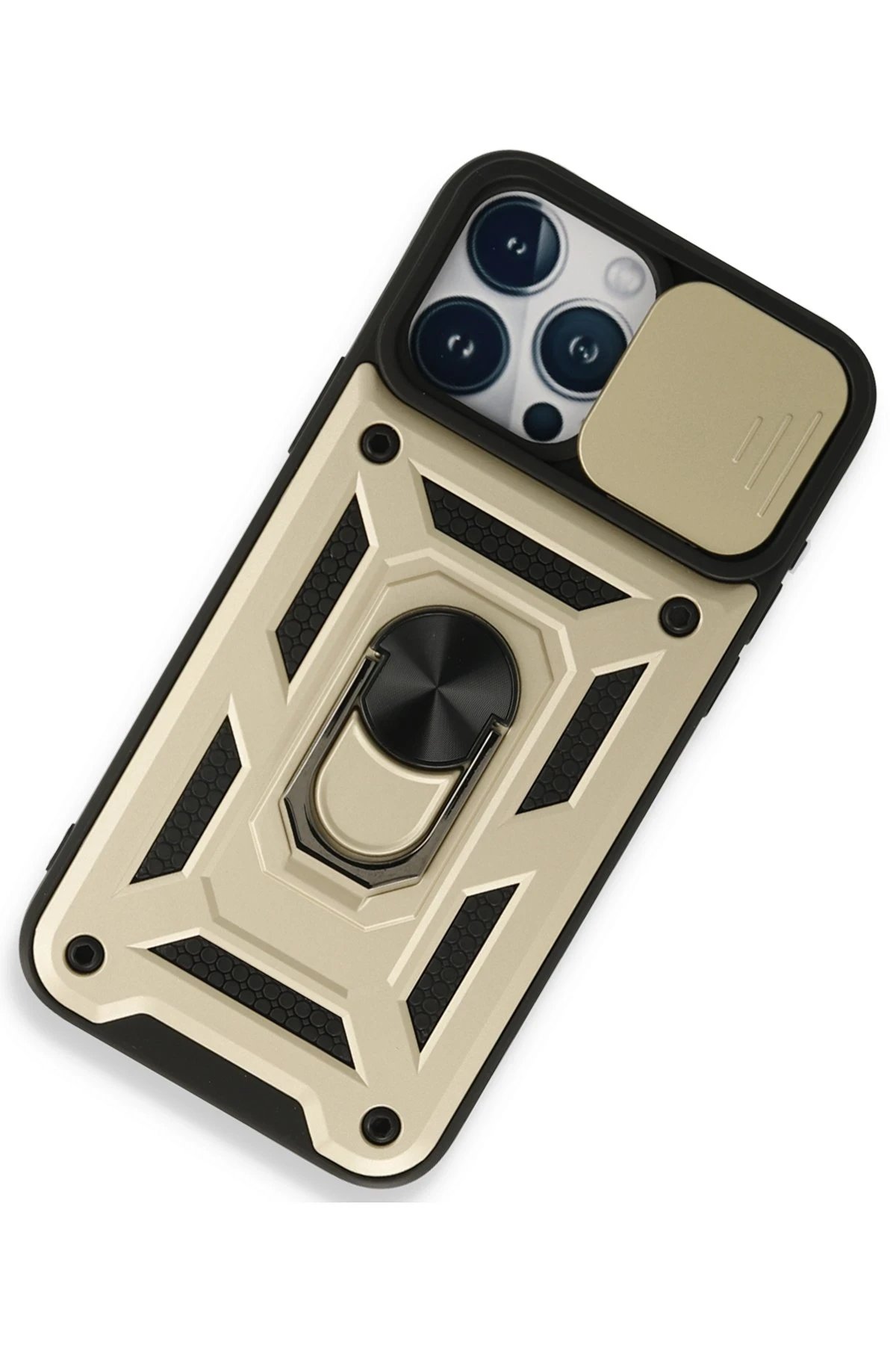 iPhone 15 Pro Max Kılıf Pars Lens Yüzüklü Silikon - Gold-(5796) - Görsel 2