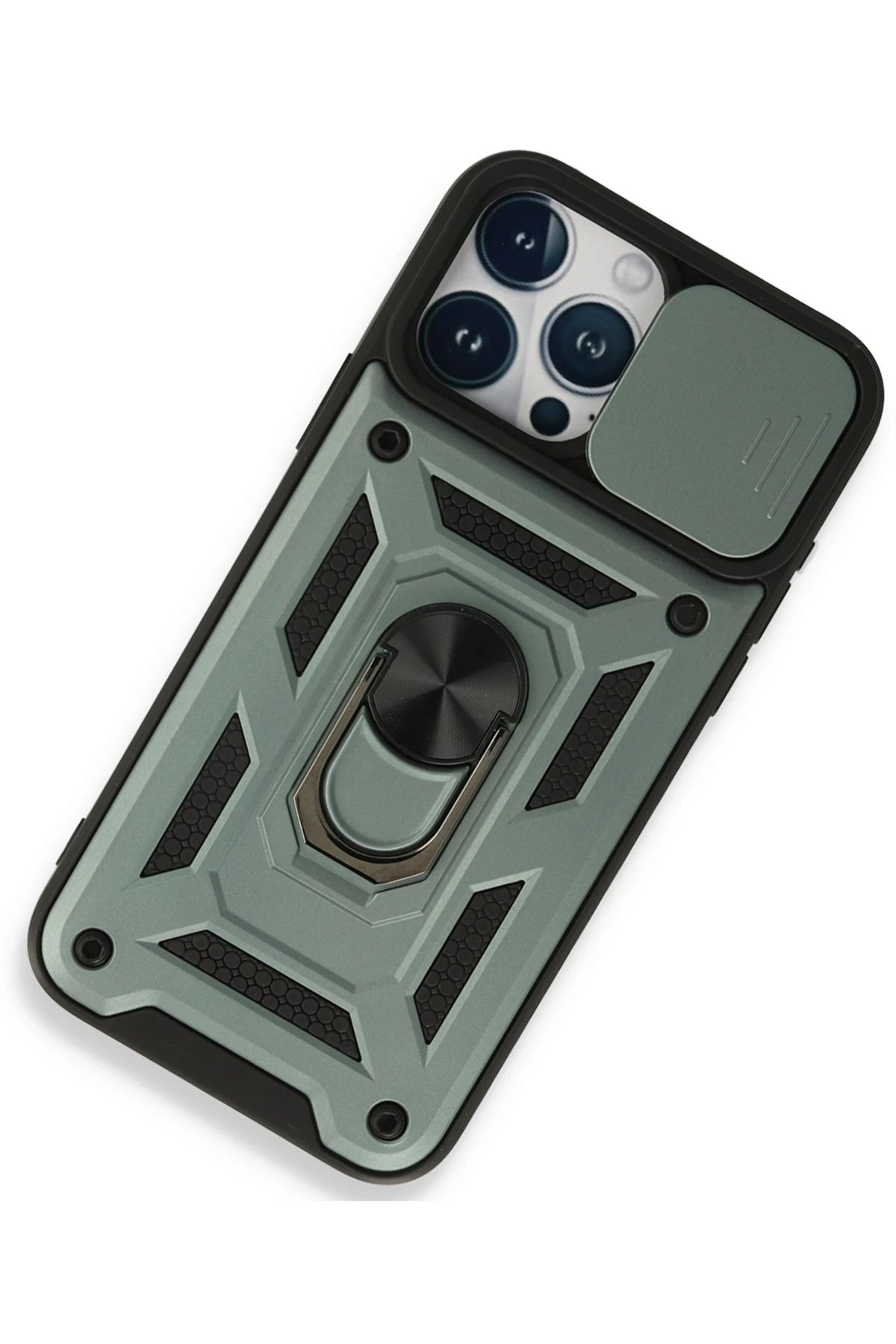 iPhone 15 Pro Max Kılıf Pars Lens Yüzüklü Silikon - Yeşil-(5796) - Görsel 2