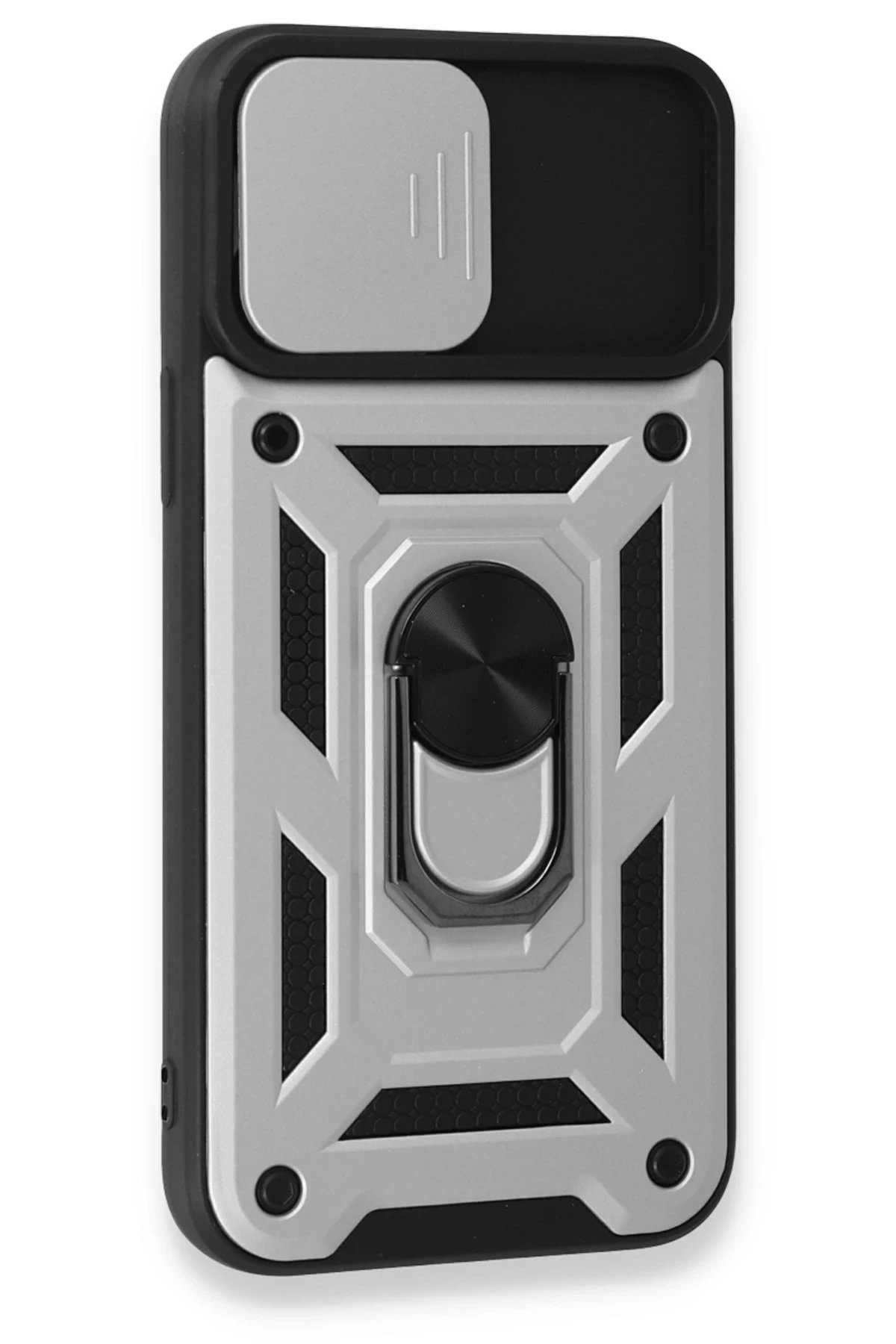 iPhone 15 Pro Max Kılıf Pars Lens Yüzüklü Silikon - Gümüş-(5796) - Görsel 3