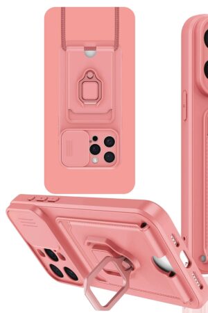 iPhone 15 Pro Kılıf Zuma Kartvizitli Yüzüklü Silikon - Pembe-(5796)