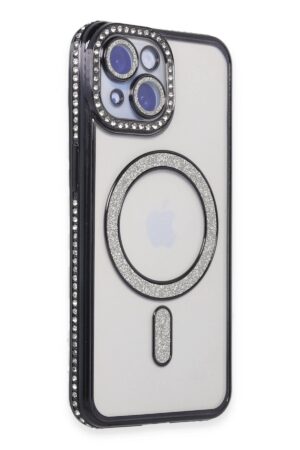 iPhone 15 Kılıf Joke Simli Magneticsafe Kılıf - Siyah-(5796)