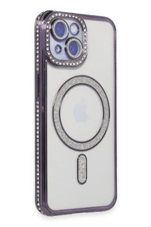 iPhone 15 Kılıf Joke Simli Magneticsafe Kılıf - Derin Mor-(5796)