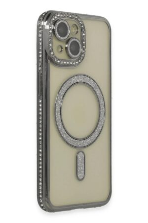 iPhone 15 Kılıf Joke Simli Magneticsafe Kılıf - Gri-(5796)