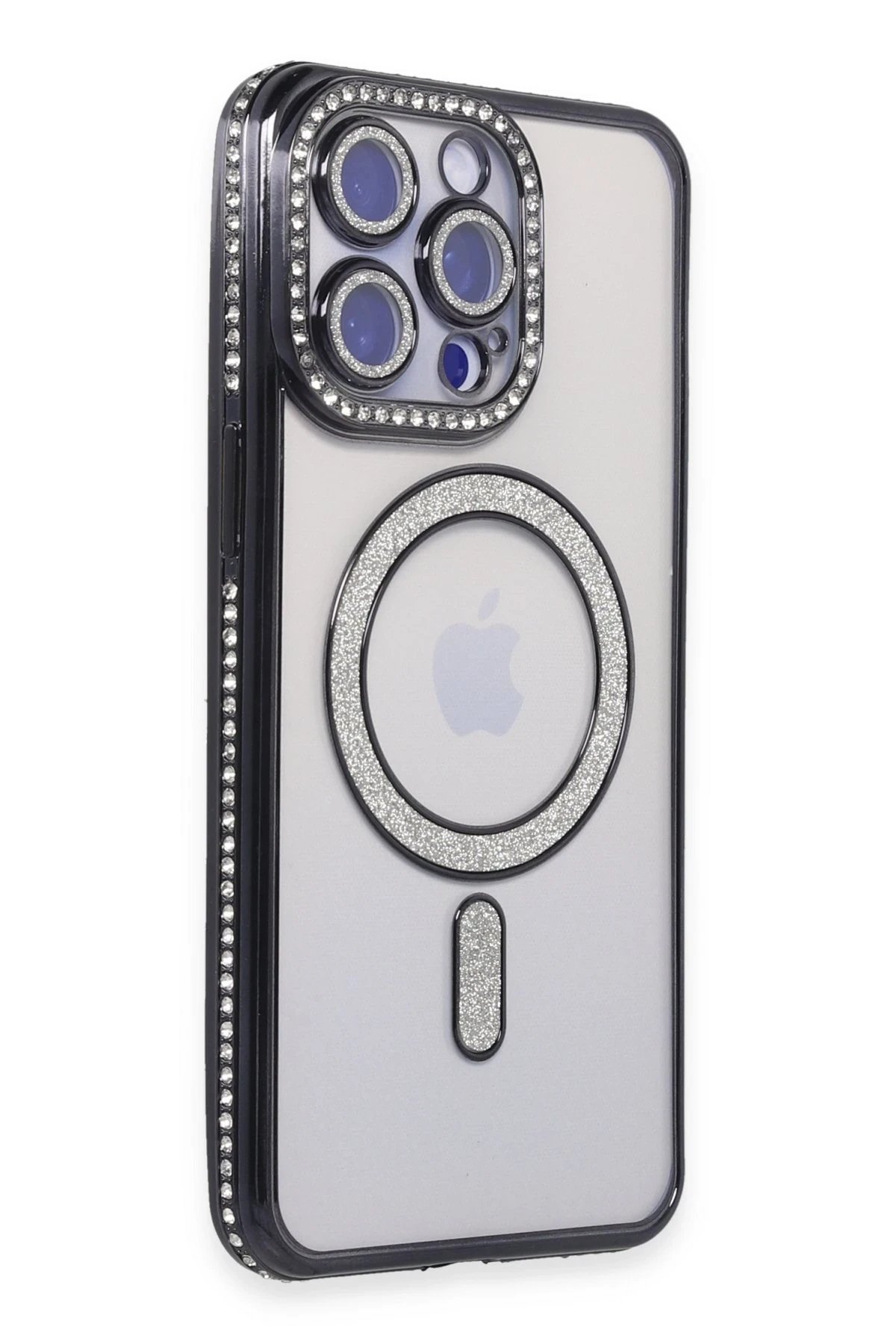iPhone 15 Pro Kılıf Joke Simli Magneticsafe Kılıf - Siyah-(5796)